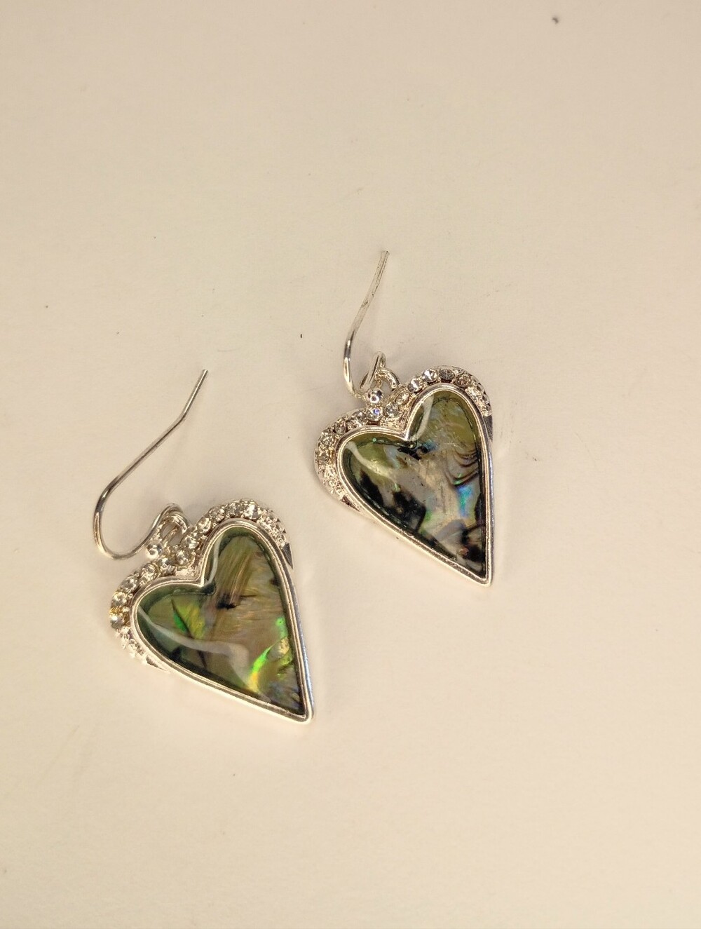 Heart-Shaped Abalone Shell Drop Earrings - Silver